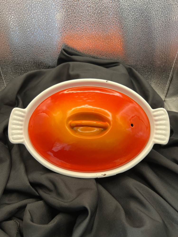 Vintage Le Creuset Orange Enamel Oblong Dutch Oven French Cast Iron Pot #18