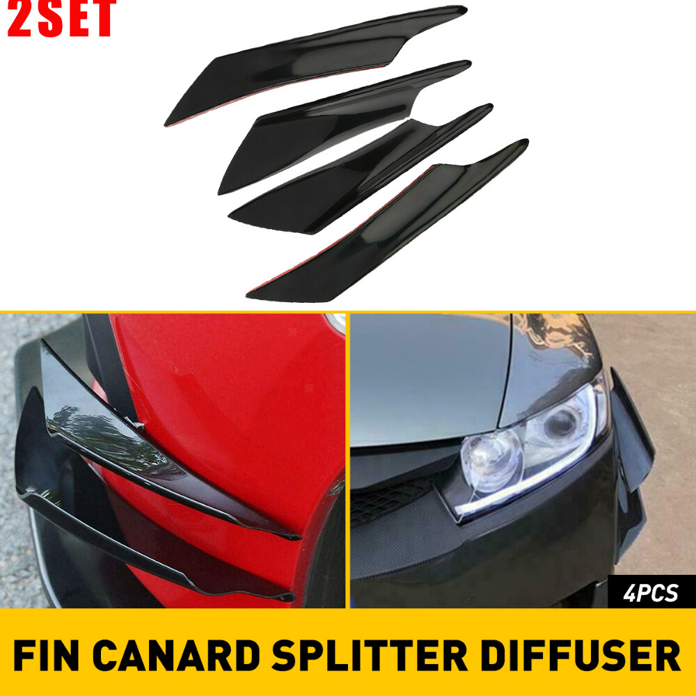 2-Piece Glossy Black Car Bumper Canard Splitter Diffuser Valence Spoiler Set