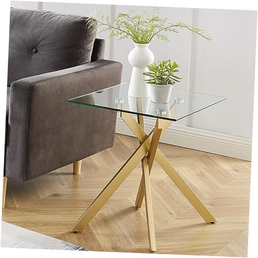 Modern Style Square Side Table with Tempered Glass Top and 20