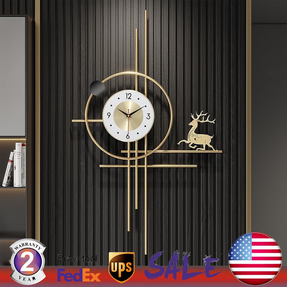 Large Wall Clock Metal Elk Battery Wall Clocks For Living Room Home Decor Gold