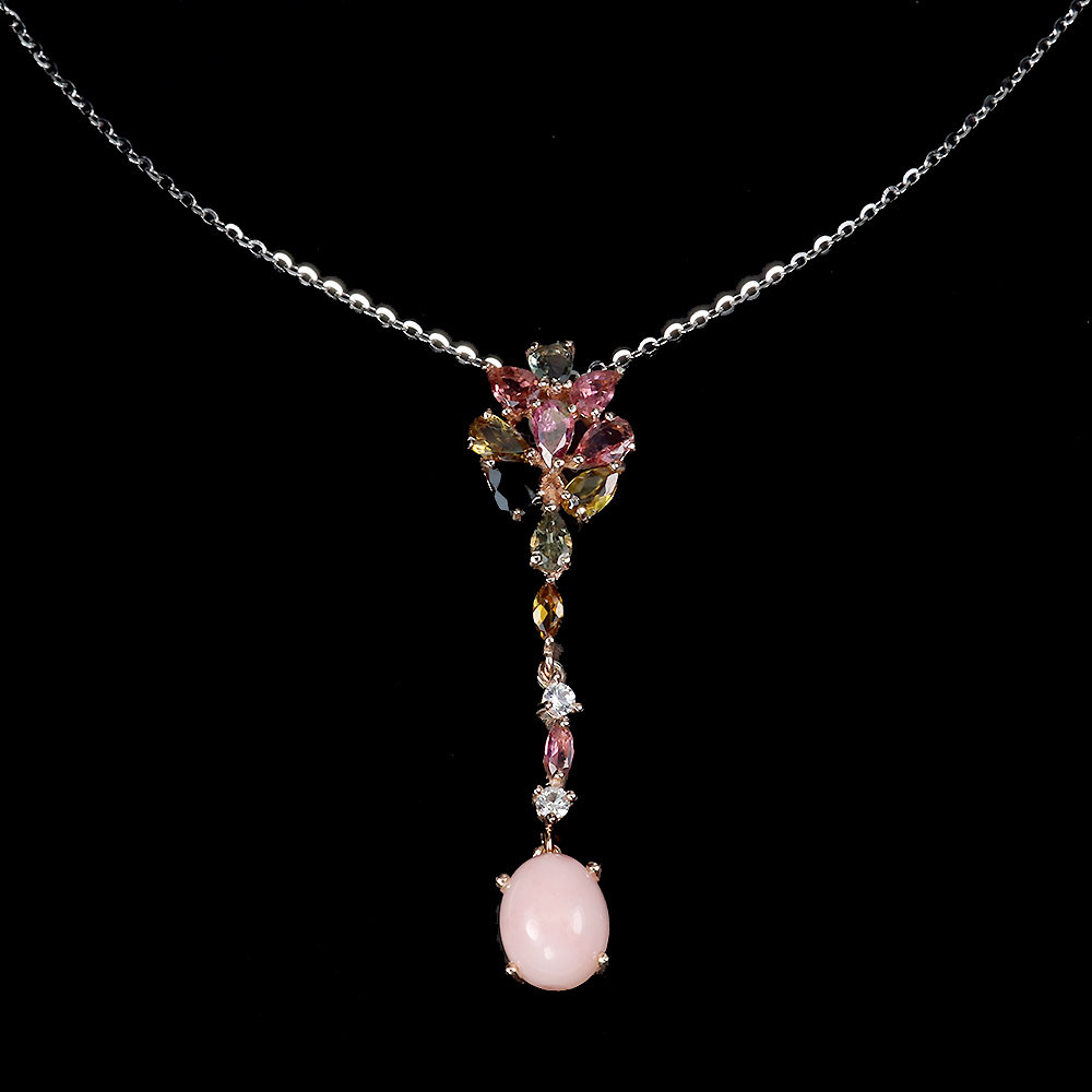 Valentine 925 Silver Earrings with Pink Opal Tourmaline Topaz Gemstone