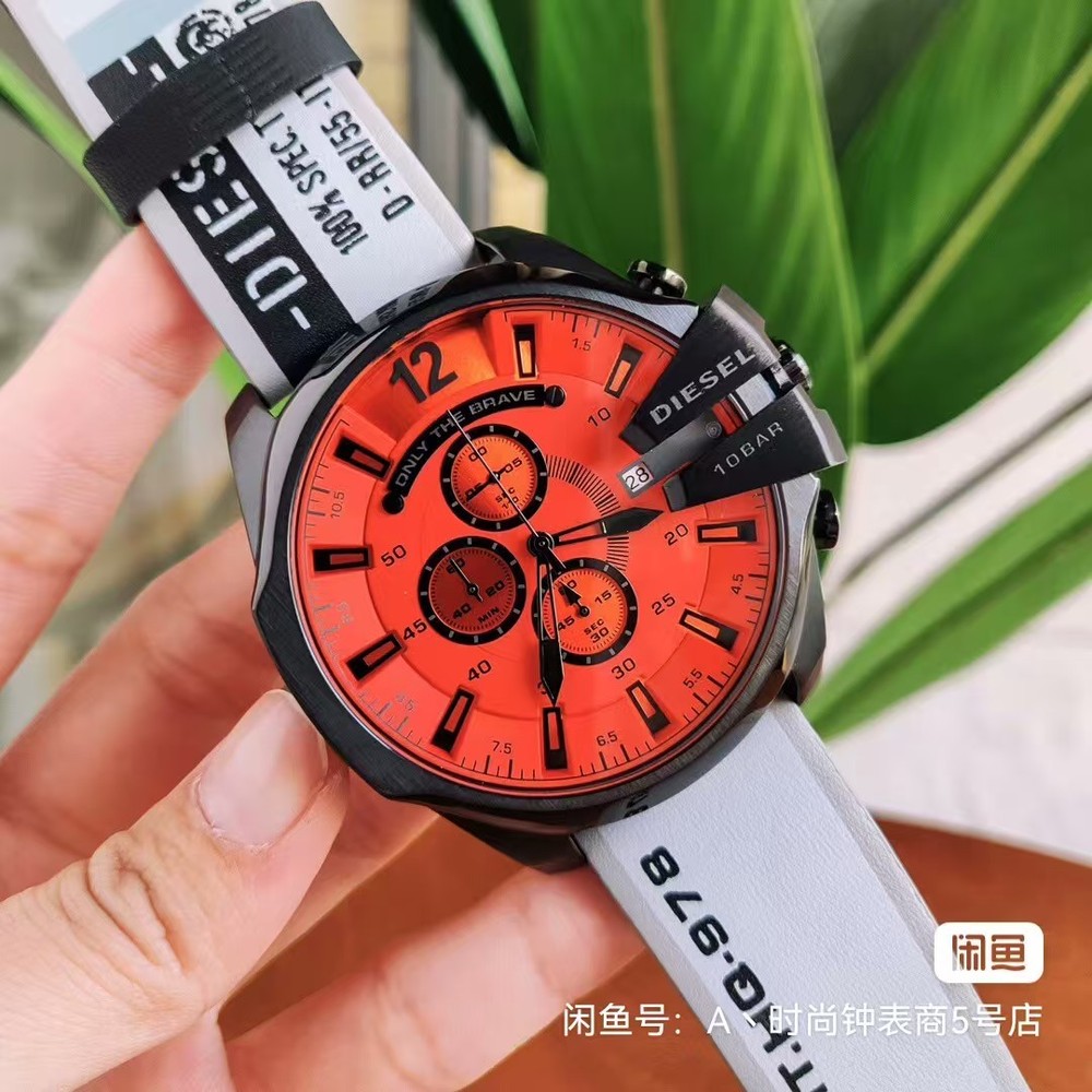 Diesel Mega Chief Chronograph Gray Stainless Steel Orange Dial 51mm Watch DZ4535