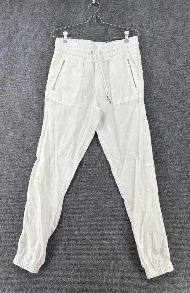Athleta Cabo Linen Jogger 8T Tall White Zipper Pockets Athleisure Casual Beachy