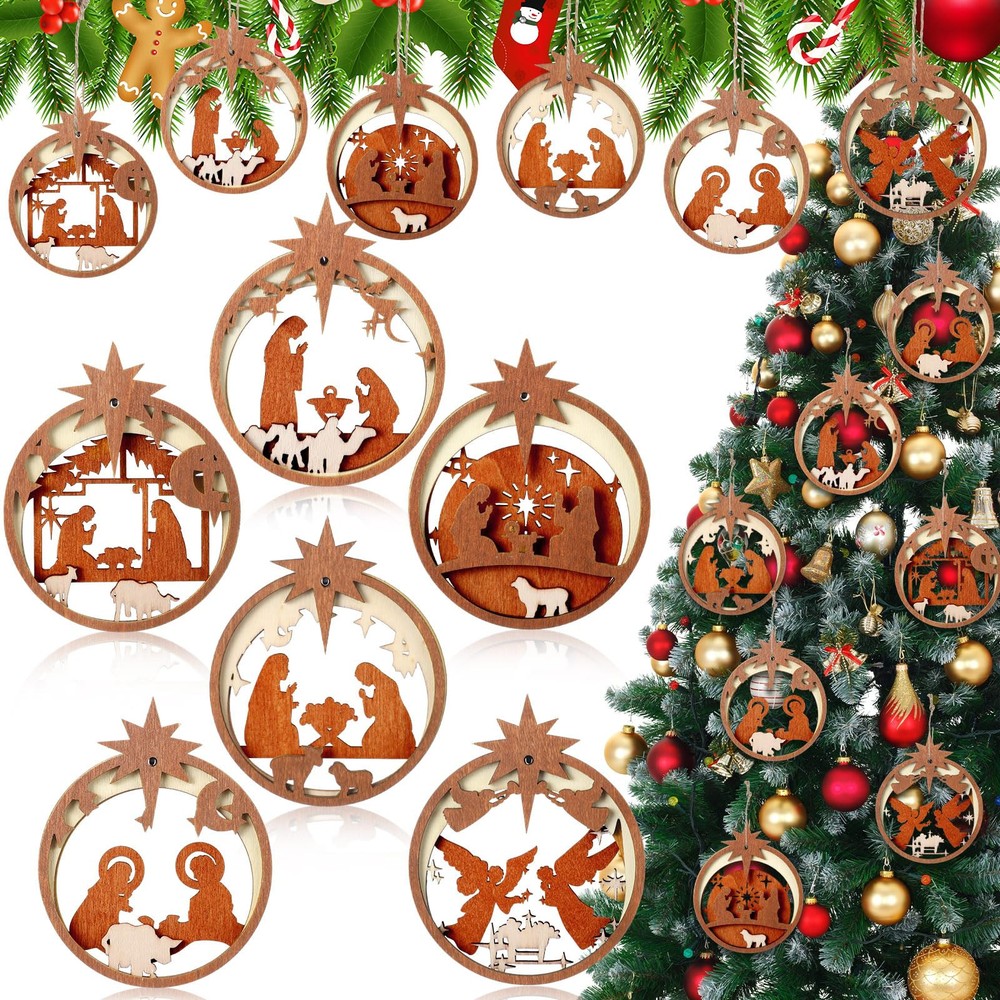 6 Pcs Christmas Nativity Ornaments Christian Music Sheet Nativity Scene Ornam...