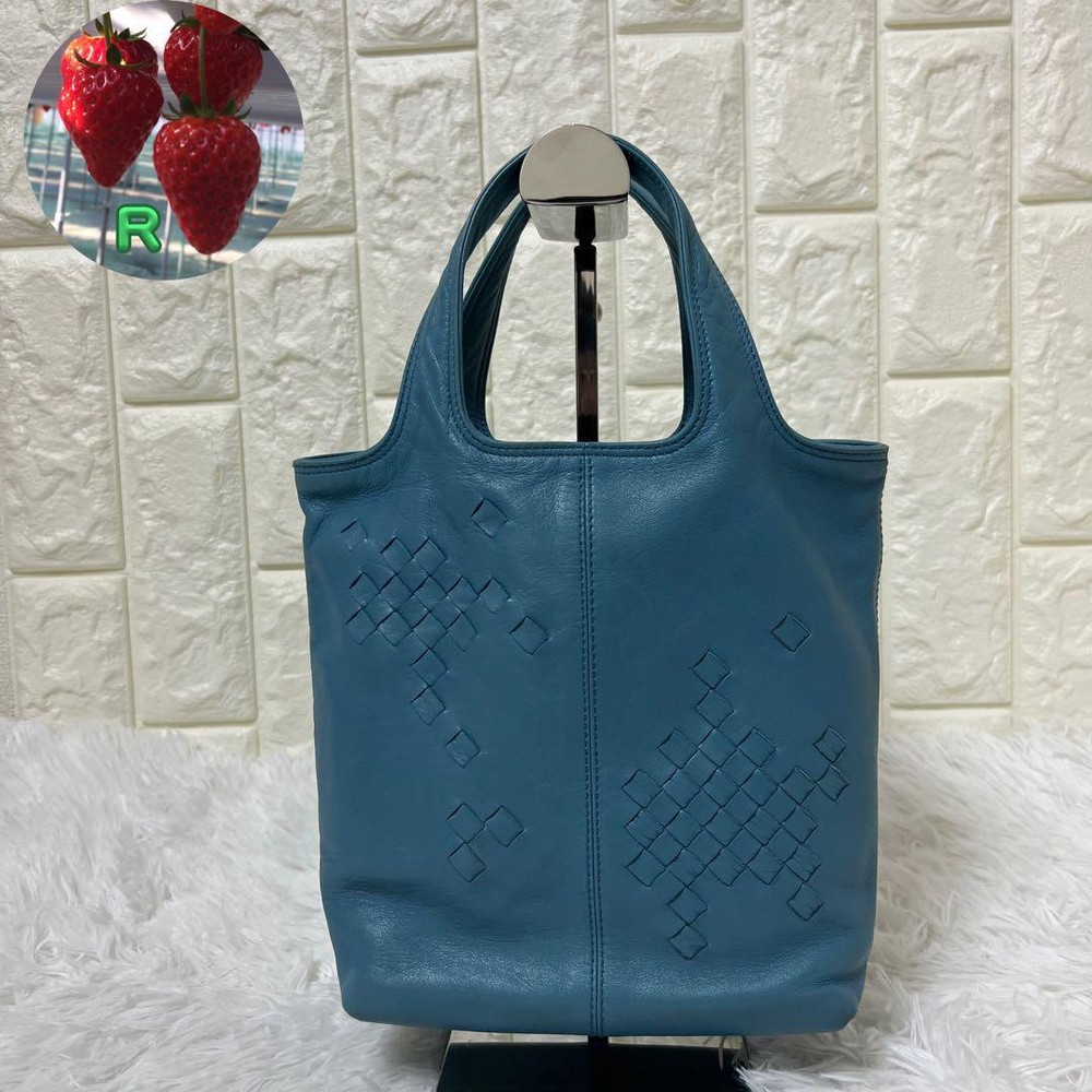 Bottega Veneta Light Blue Intrecciato Leather Handbag