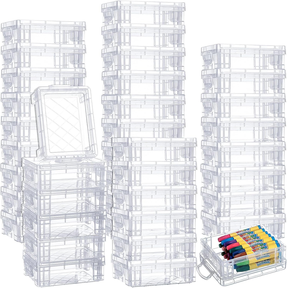 40-Piece Stackable Plastic Crayon Storage Boxes with Secure Snap Lids - Bulk Classroom Art Supply Organizer  