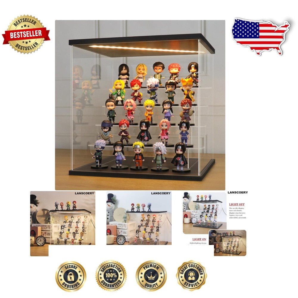 Elegant Acrylic Display Case with LED Light - Perfect for Showcasing Antiques