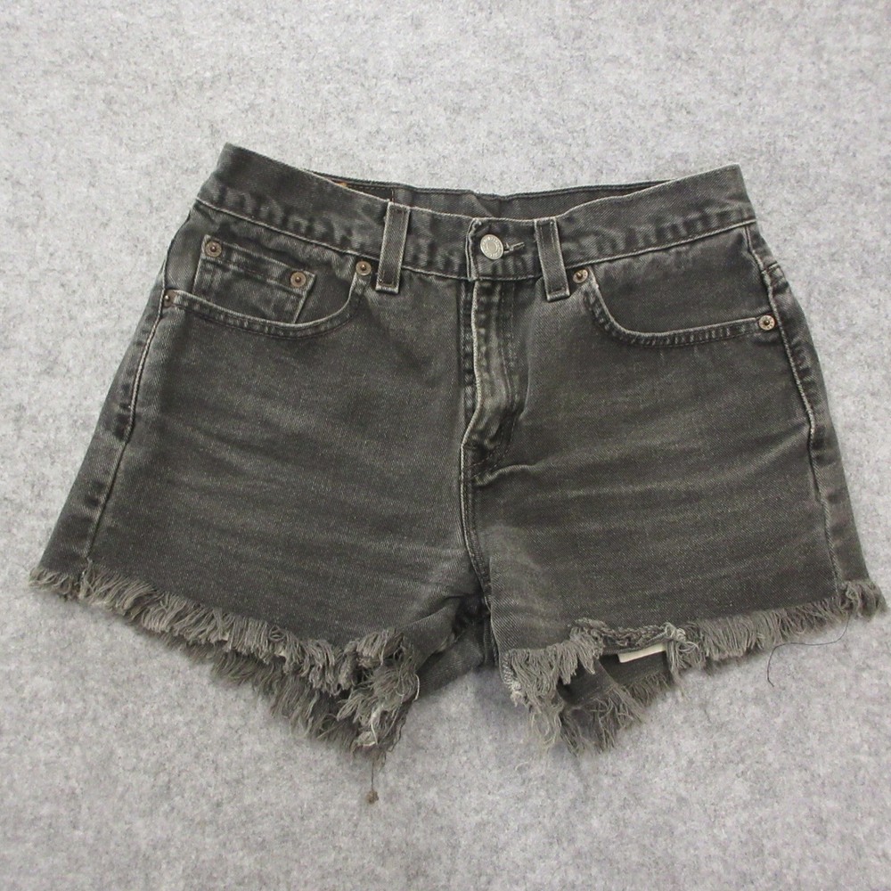Levi's 505 Cut Off Shorts Women 7 JR L Black Vintage Denim Frayed Hem Y2K USA