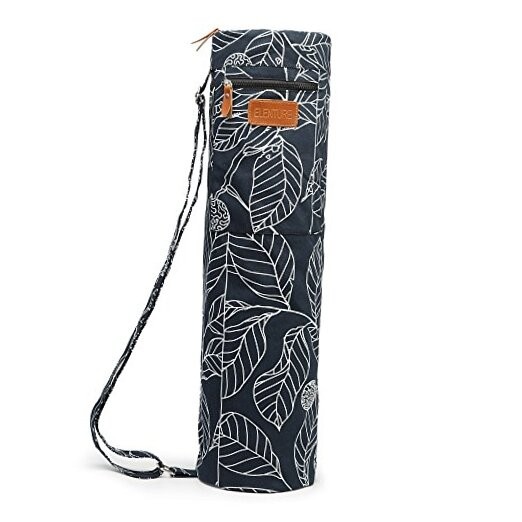 Yoga Mat Bag for 1/4-Inch 1/3-Inch Thick Exercise Yoga Mat, Navy Blue Leaf