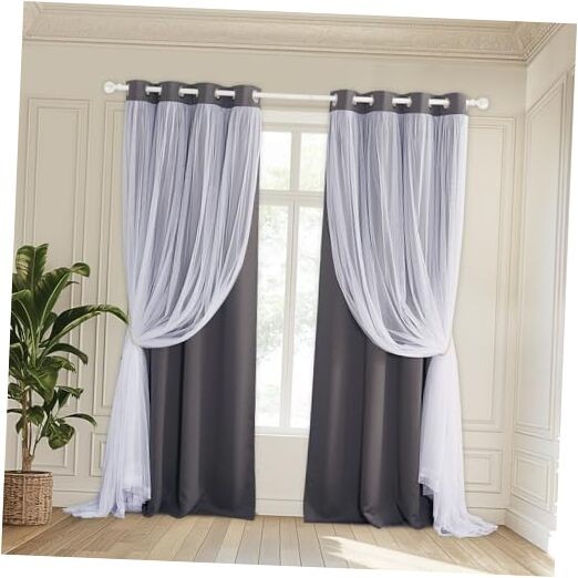 Blackout and Sheer Curtains Set 52x95 Inches 2-Pack Grey Mix & Match