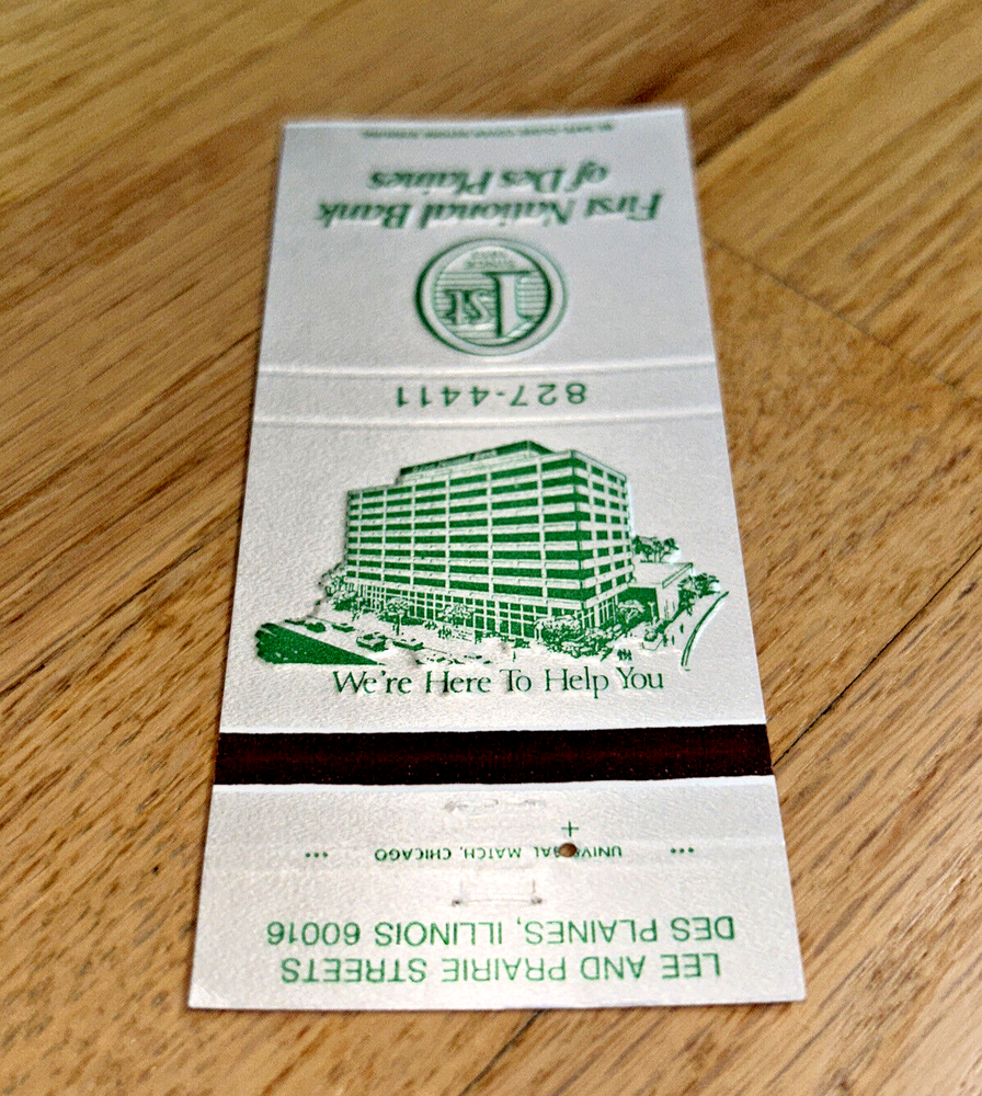 Vintage First National Bank of Des Plaines Illinois matchbook cover