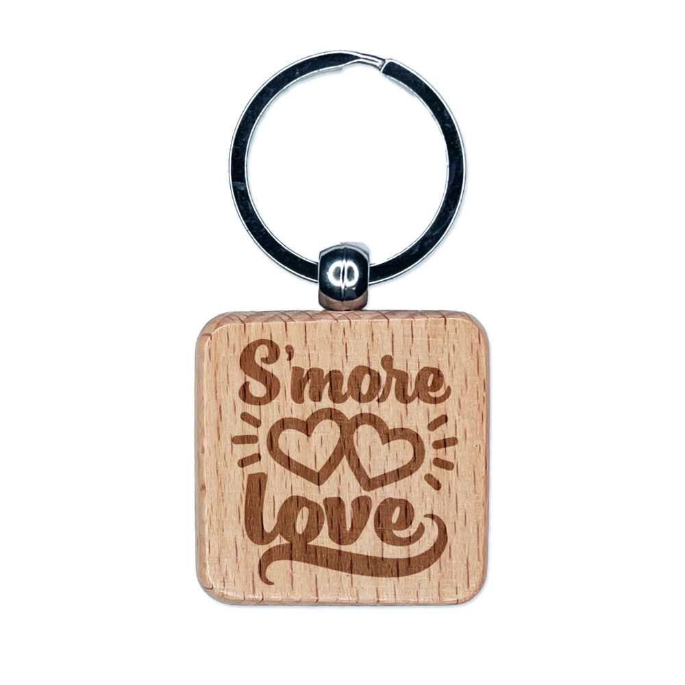 S'more Love Double Hearts Valentine's Day Engraved Wood Square Keychain