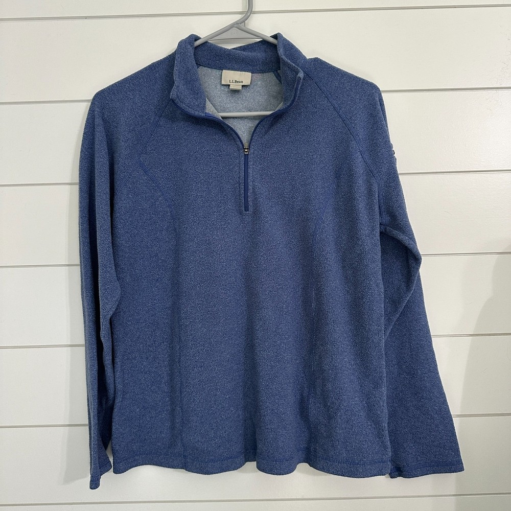 LL Bean Womens Medium 1/4 Zip Fleece Pullover Sweatshirt Blue Long Sleeve Warm