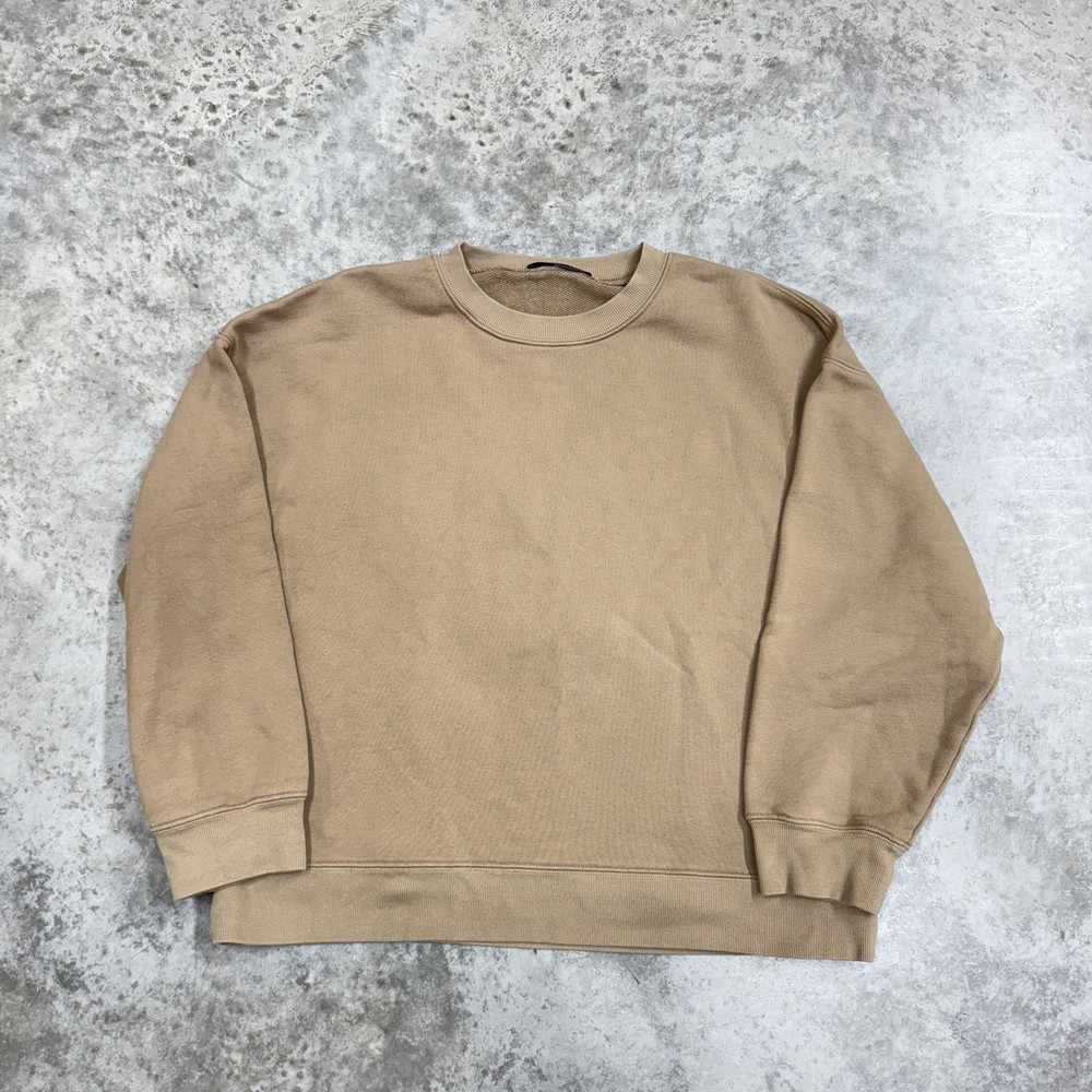 Jenni Kayne Sweatshirt Womens Large Beige Cotton Crewneck Pullover Made USA
