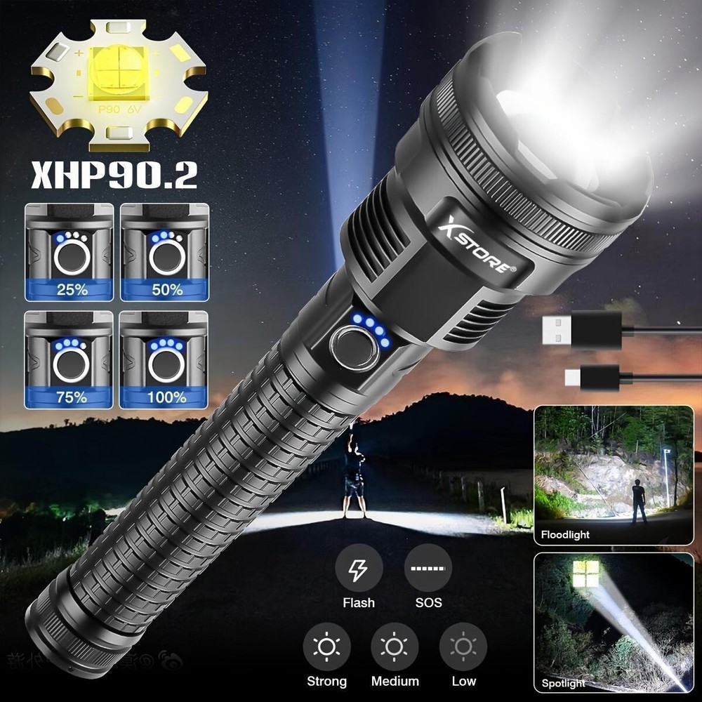 1000000LM Powerful Super Bright LED Tactical Flashlight Rechargeable Work Light