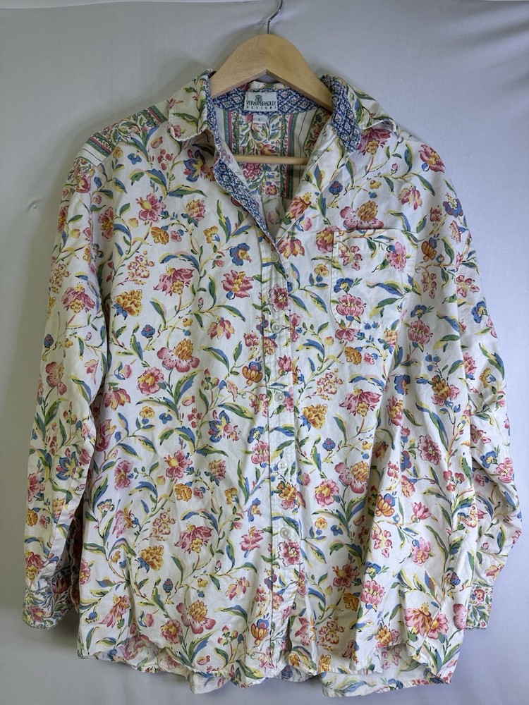 Vintage Vera Bradley Button Up Shirt L Floral Patchwork Cotton Cottagecore Boho