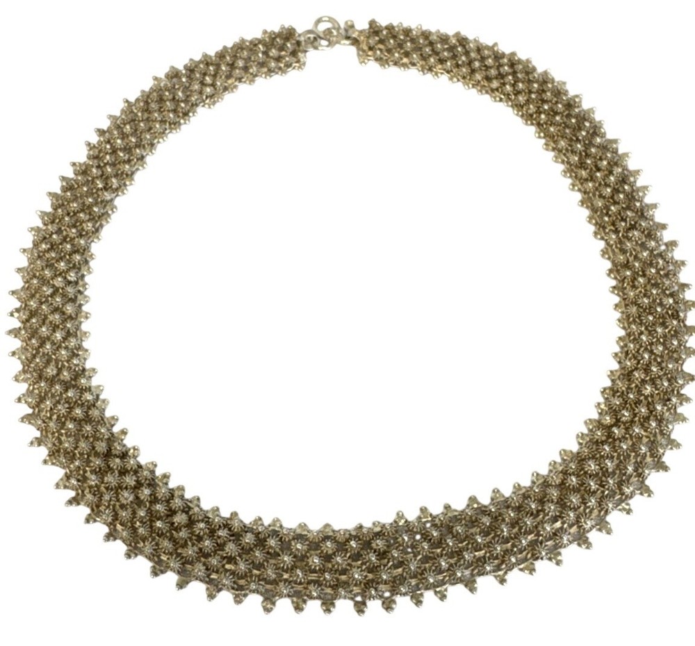 Vintage Etruscan Revival Cannetille Filigree Gold Tone Choker Necklace