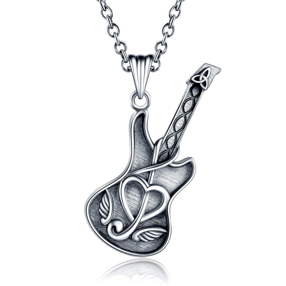 925 Silver Guitar Cremation Urn Necklace for Ashes - Musical Memorial Jewelry