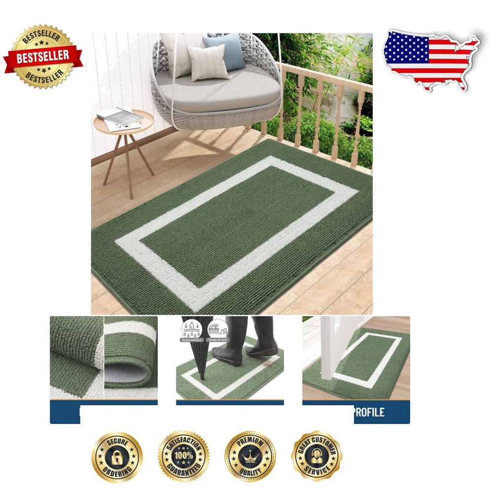 48x32 Elegant Green Indoor Doormat - Non-Slip, Stain Resistant, Machine Washable