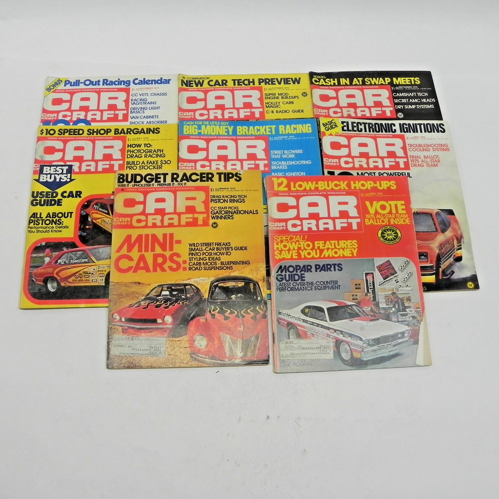 1975 CAR CRAFT MAGAZINE LOT OF 8 ISSUES HOT RODS DRAG RACING PERFORMANCE