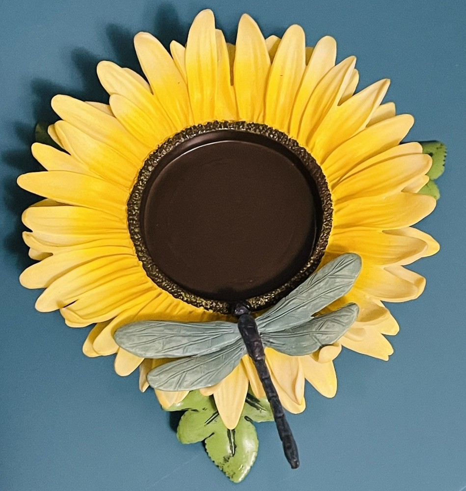 Sunflower Candle Holder Featuring Delicate Dragonfly Accent  