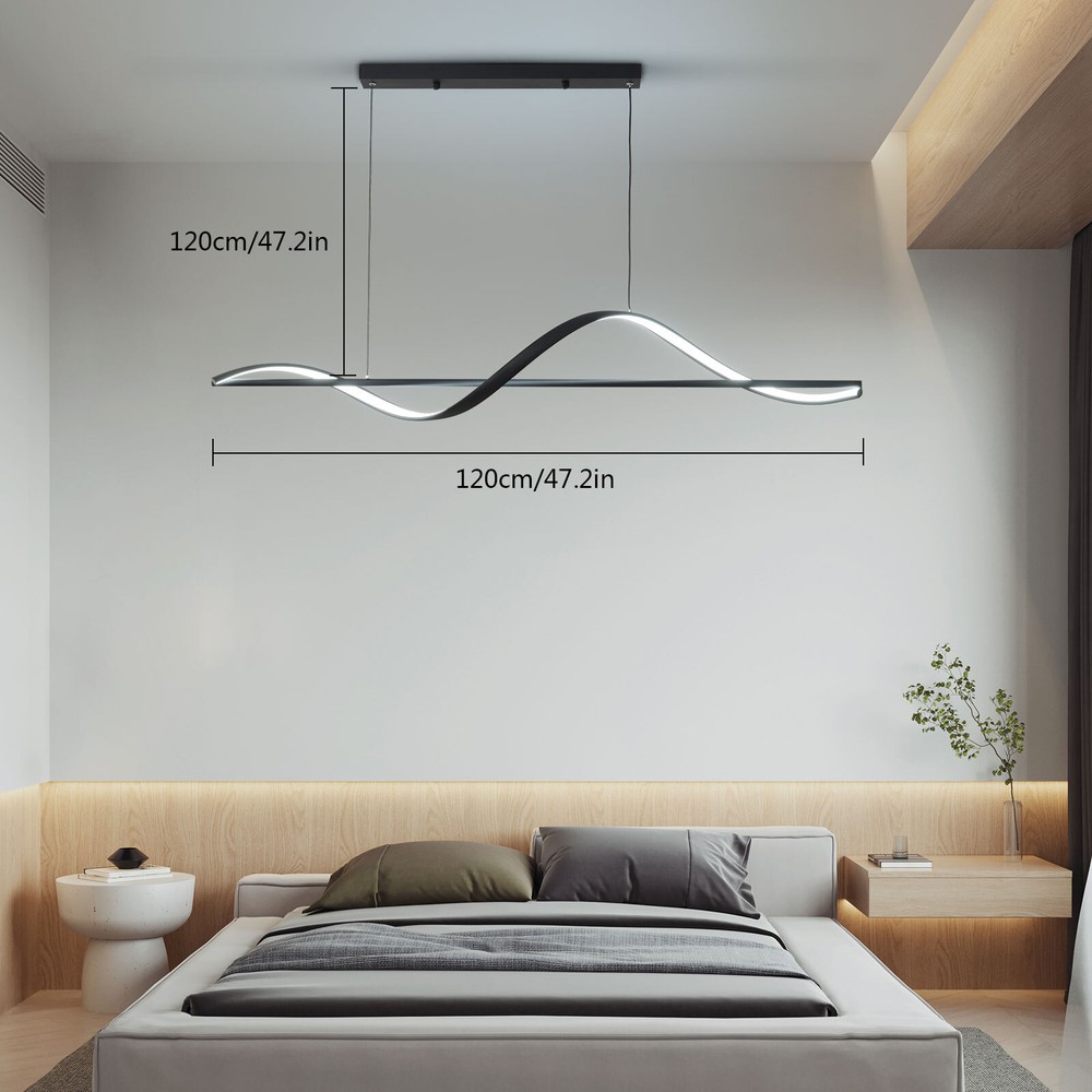 Modern LED Wave Pendant Light Dimmable Dining Room Kitchen Island Ceiling Lamp