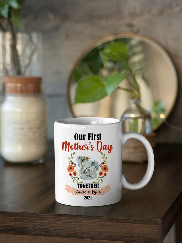 Personalized Elephant Mother's Day Coffee Mug Cute Mummy And Baby Elephants Cup