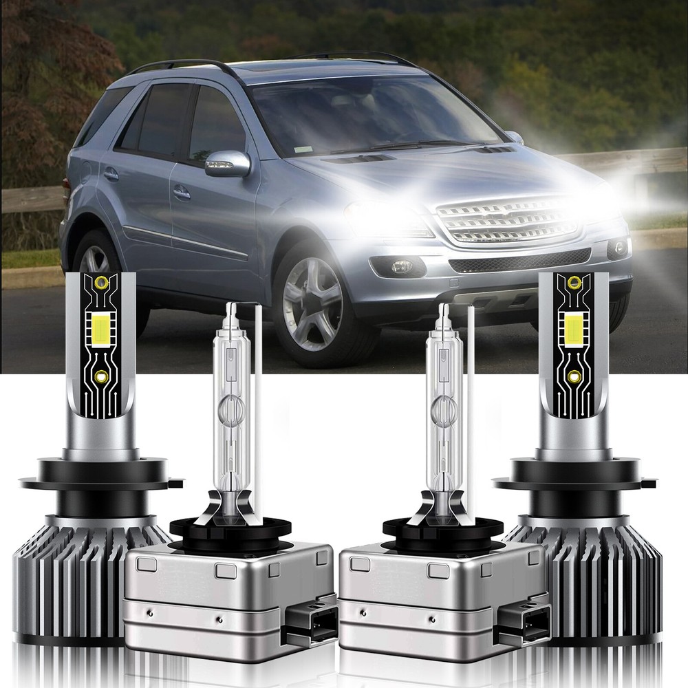 For Mercedes-Benz ML320 2008-2009 4x LED HID Headlight Bulbs Hi Low Beam H7+D1S