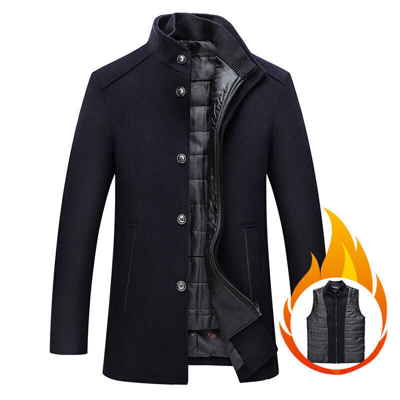 Slim Fit Men's Solid Color Casual Dress Coat with Stand Collar