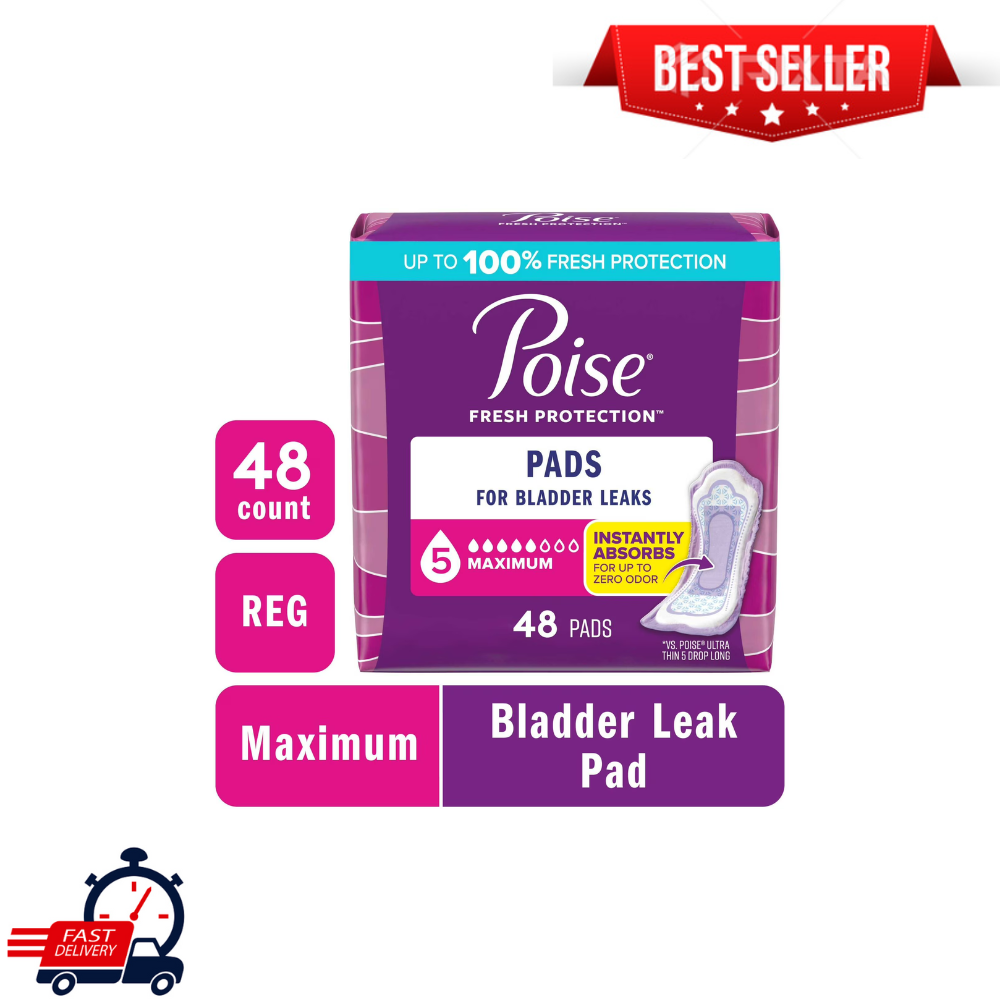 Incontinence Pads for Women, 5 Drop Maximum Absorbency, Regular Length, 48 Count