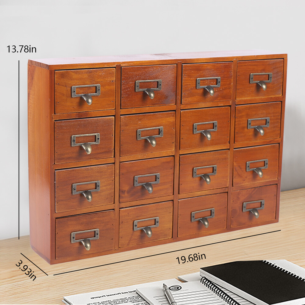 Vintage Wooden Library Desk Organizer with 16 Drawers for Storage