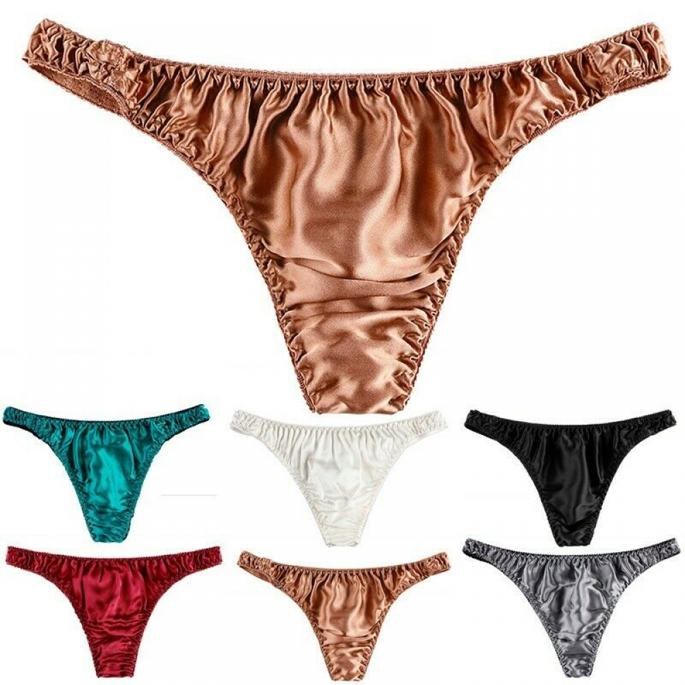 Men's Shiny Satin G-String Thongs Underwear Pouch Panties Bikini-Briefs