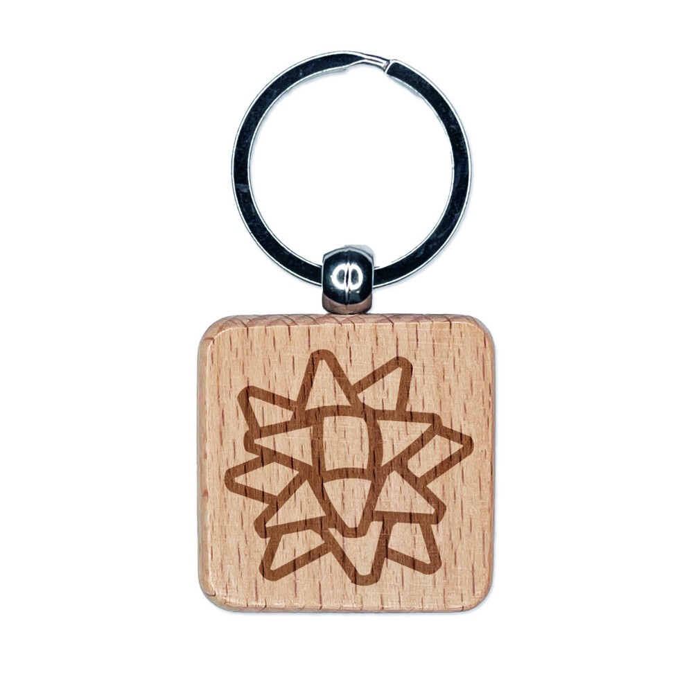 Christmas Bow Present Engraved Wood Square Keychain Tag Charm