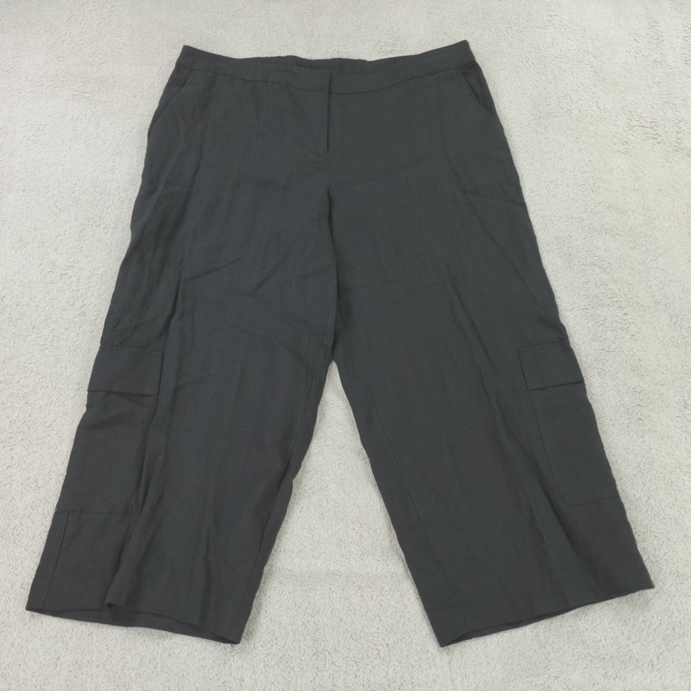 Eileen Fisher Pants Womens XL Black Linen Crop Wide Leg Utility Cargo