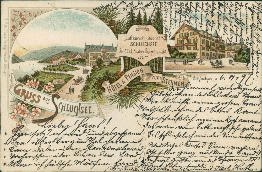 Ansichtskarte (a56) Baden-Württemberg Schluchsee 1897 Hotel Penson zum Sternen