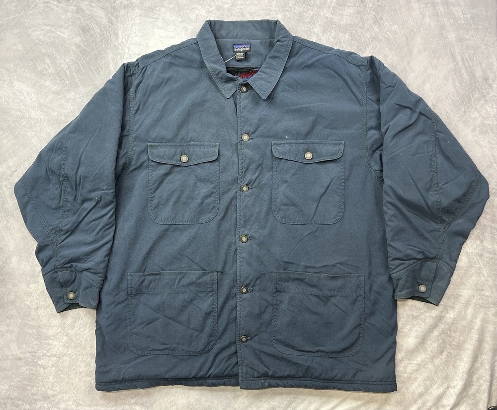 Vintage 90s PATAGONIA Nuevo Range Aztec Fleece Lined Chore Coat Jacket Size XL