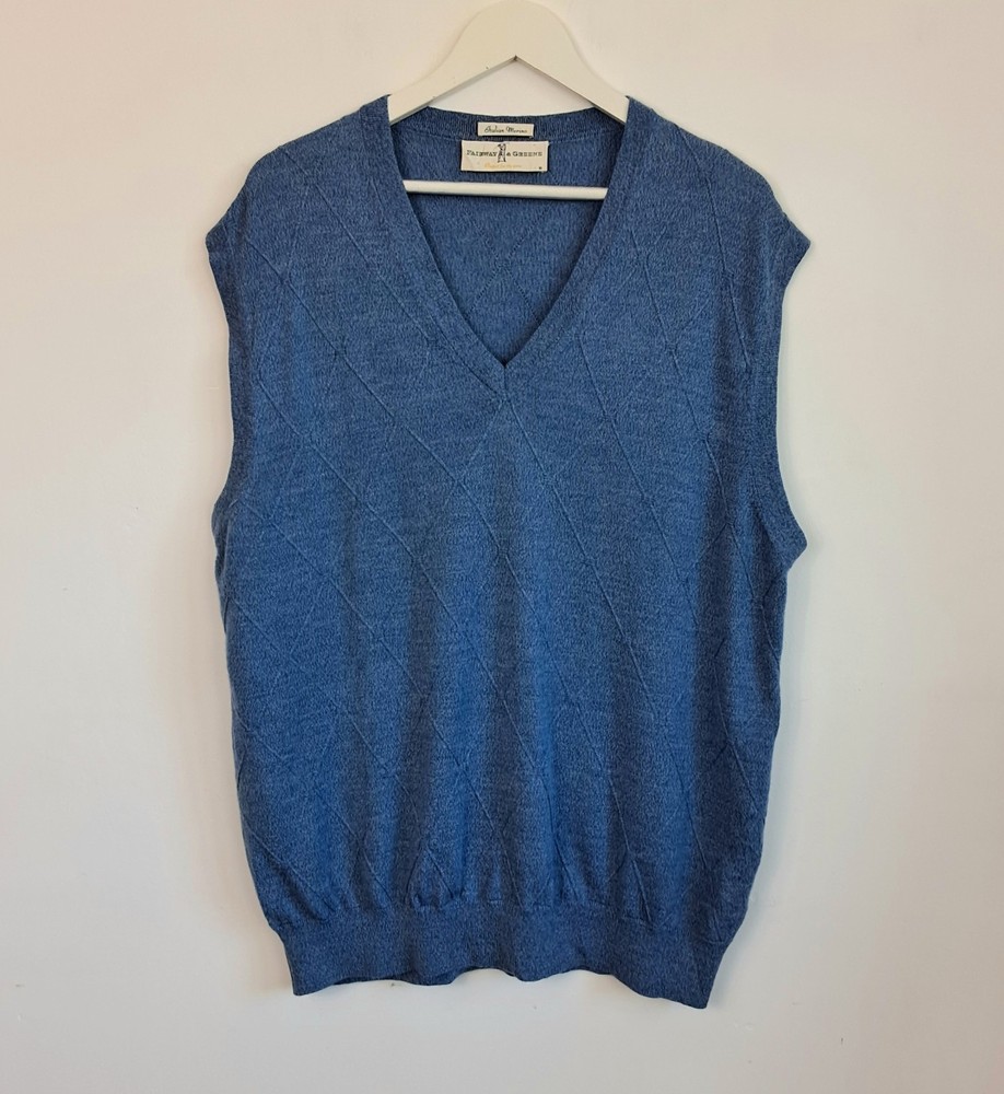 Fairway & Greene Italian Merino Wool Golf Sweater Vest Blue Sleeveless Jumper