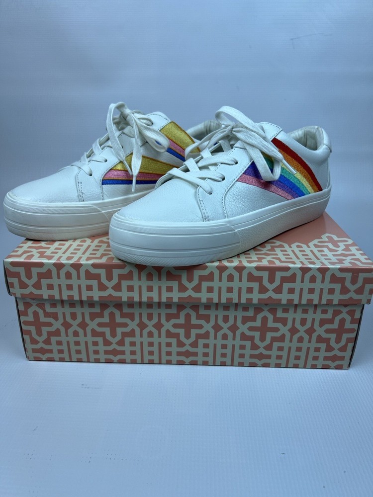 US7 GIANNI BINI Pride Rainbow Day Dreamin White Leather Sneakers Womens-image