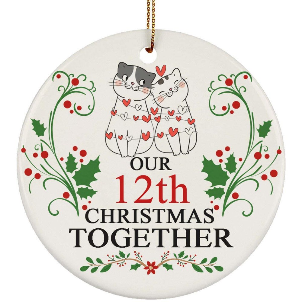 Funny Couple Cat Ornament Christmas Gift Decor 12th Wedding 12 Years Anniversary