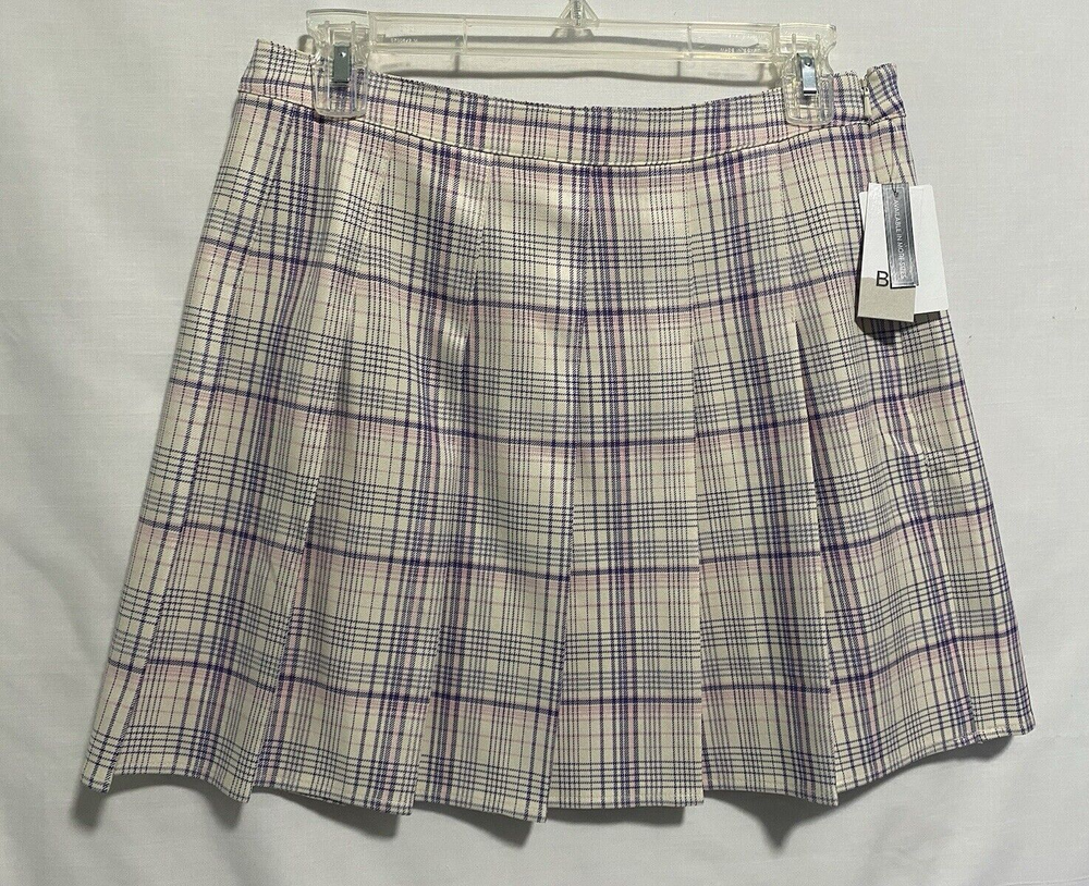 Nordstrom BP Womens Ivory Purple Plaid Pleated Skirt Size M New with Tag