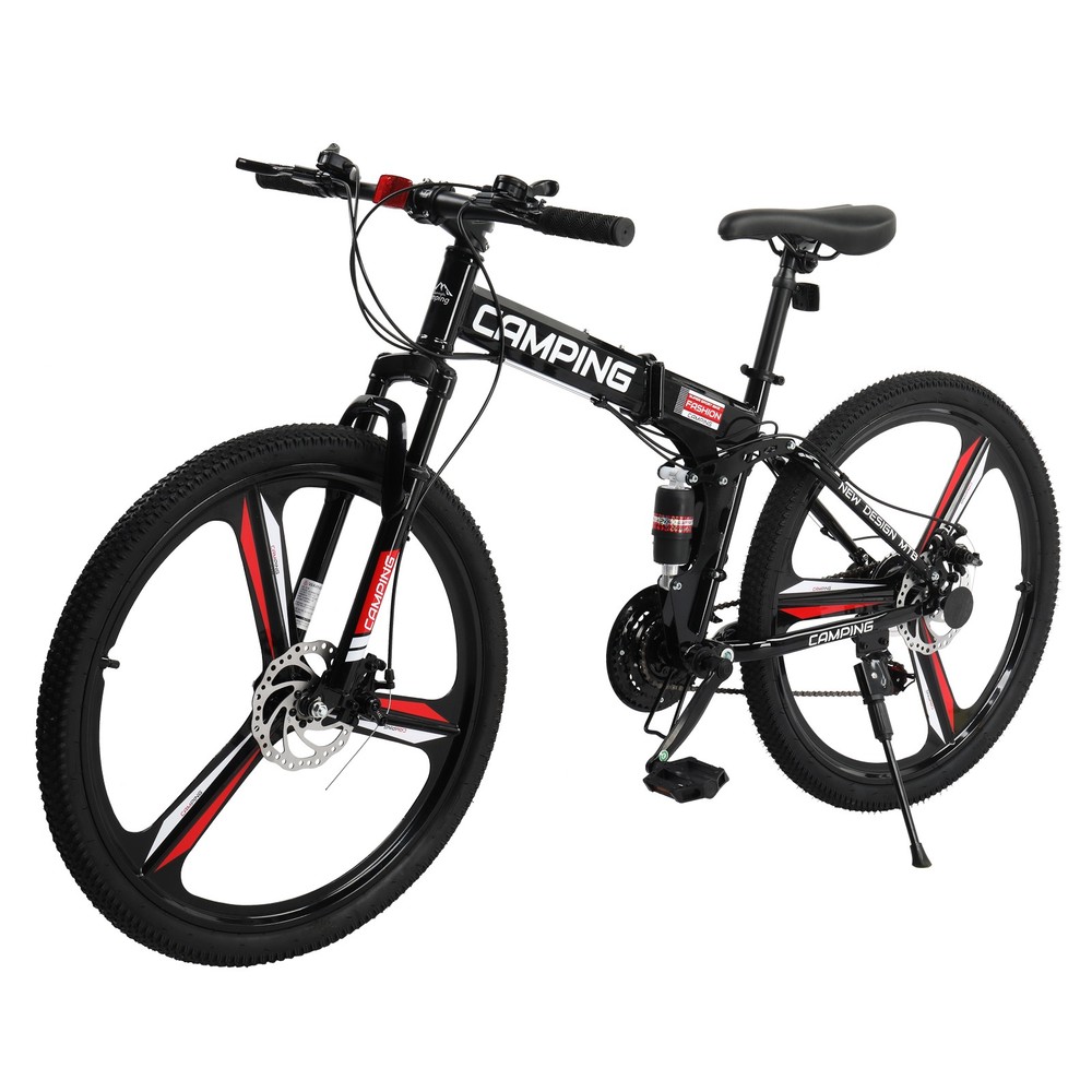 26in 21-Speed Foldable Mountain Bike with Dual Suspension and High Carbon Steel Frame