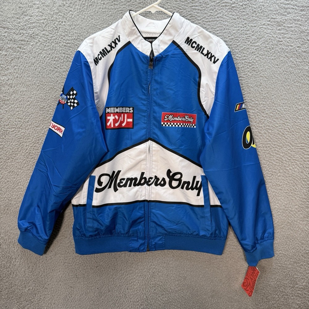Members Only Jacket Adult Medium Blue White Windbreaker Racing Streetwear Y2K-image