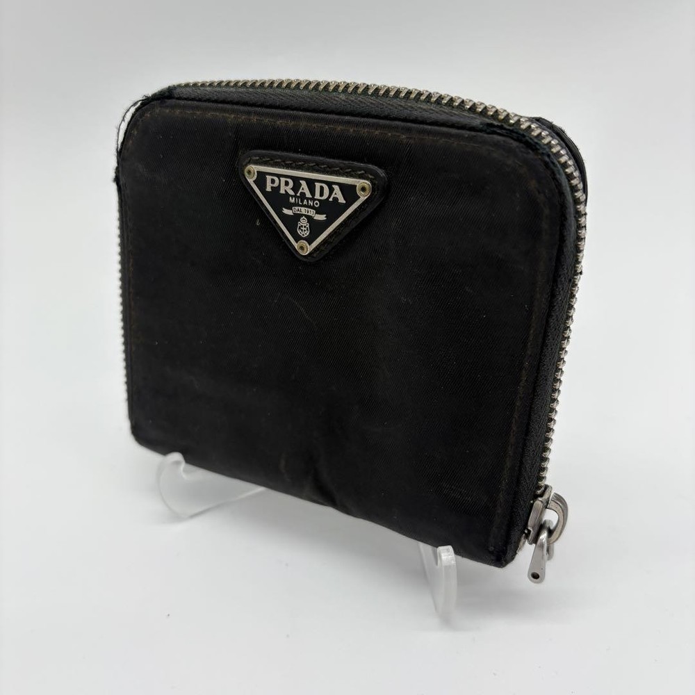 PRADA Triangle Logo Black Nylon Round Zip Folding Wallet Campaign