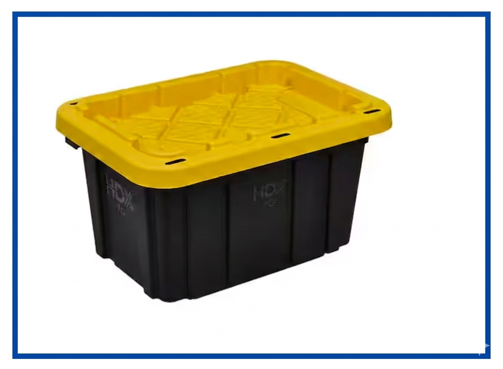 Hdx 7 Gal Tough Storage Tote in Black with Yellow Lid Lockable Ergonomic Handles