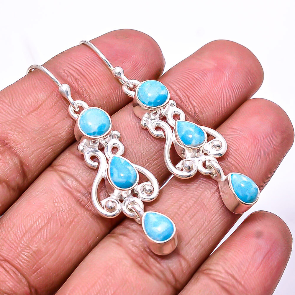 Larimar Multi Collet 925 Sterling Silver Earring 1.95