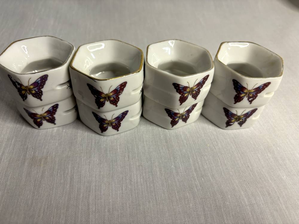 BIA CORDON BLEU 8 PORCELAIN NAPKIN RINGS Ladybugs ~ Butterflies and Berries VTG❤