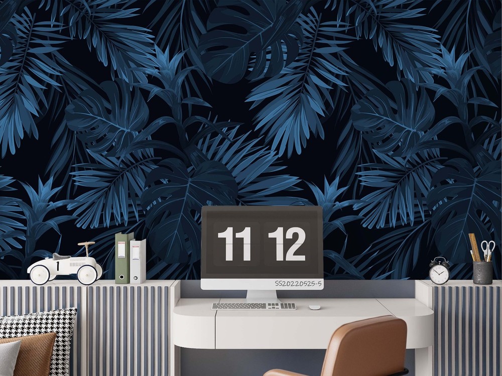 3D Blue Plants Leaves Pattern Wall Murals Wallpaper Murals Wall Sticker