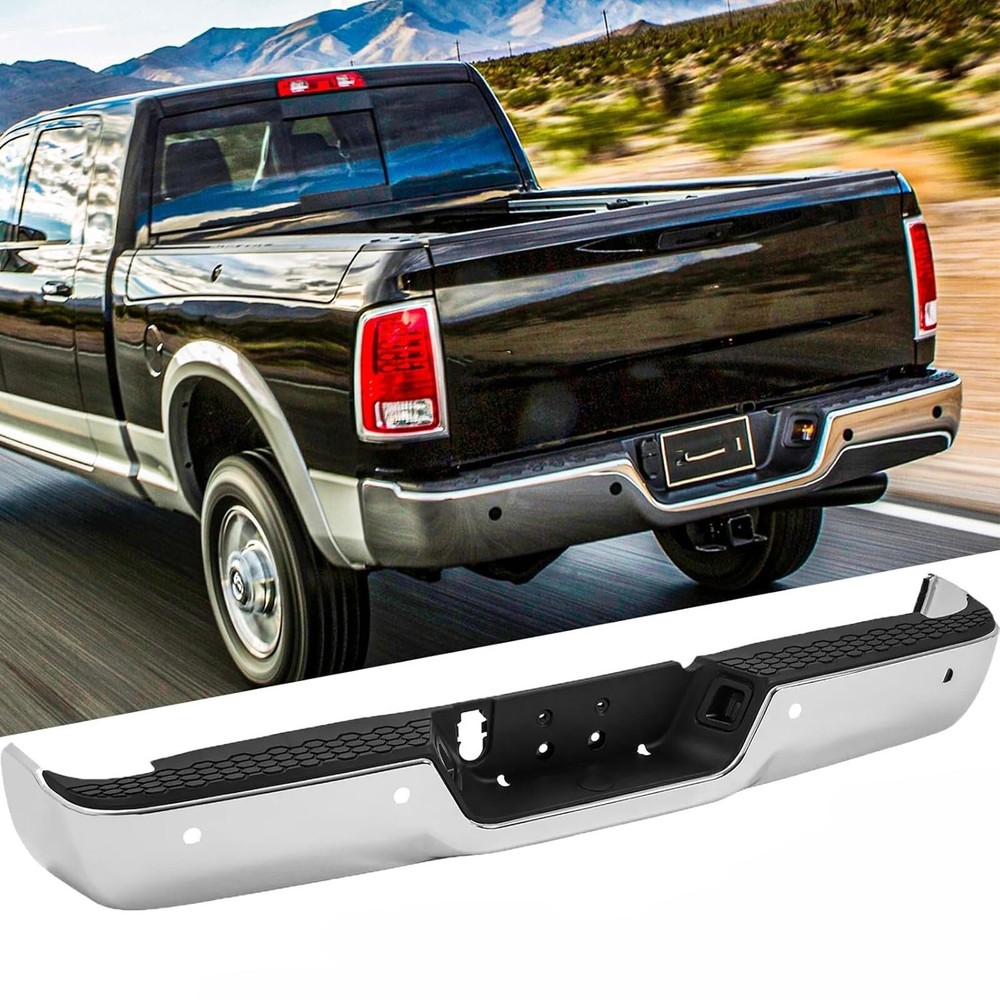 Chrome Rear Bumper For 2009-2018 Dodge Ram 1500 W/Sensor Holes W/o Dual Exhaust