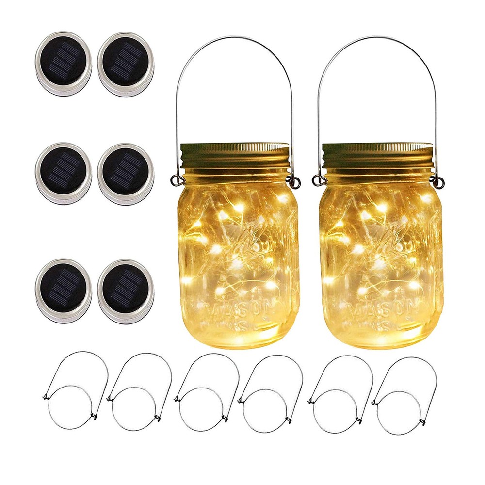 6 Pack Solar Mason Jar Lights for Outside, 30 LED Solar Mason Jar Lids Fairy ...