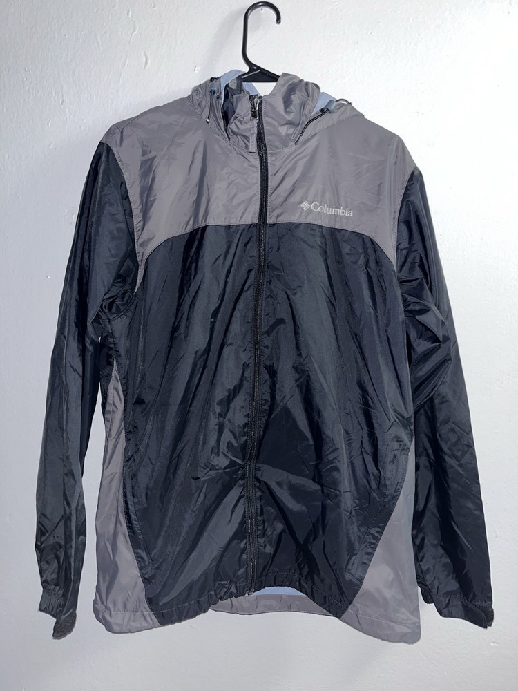 Men's Columbia Zip-Up Windbreaker Jacket with Hood & Pockets in Black & Gray
